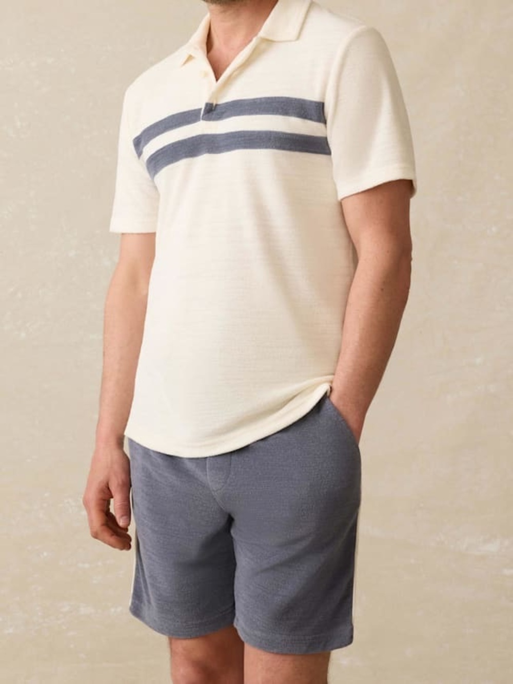 Faherty Cabana Towel Terry Surf Stripe Polo Large